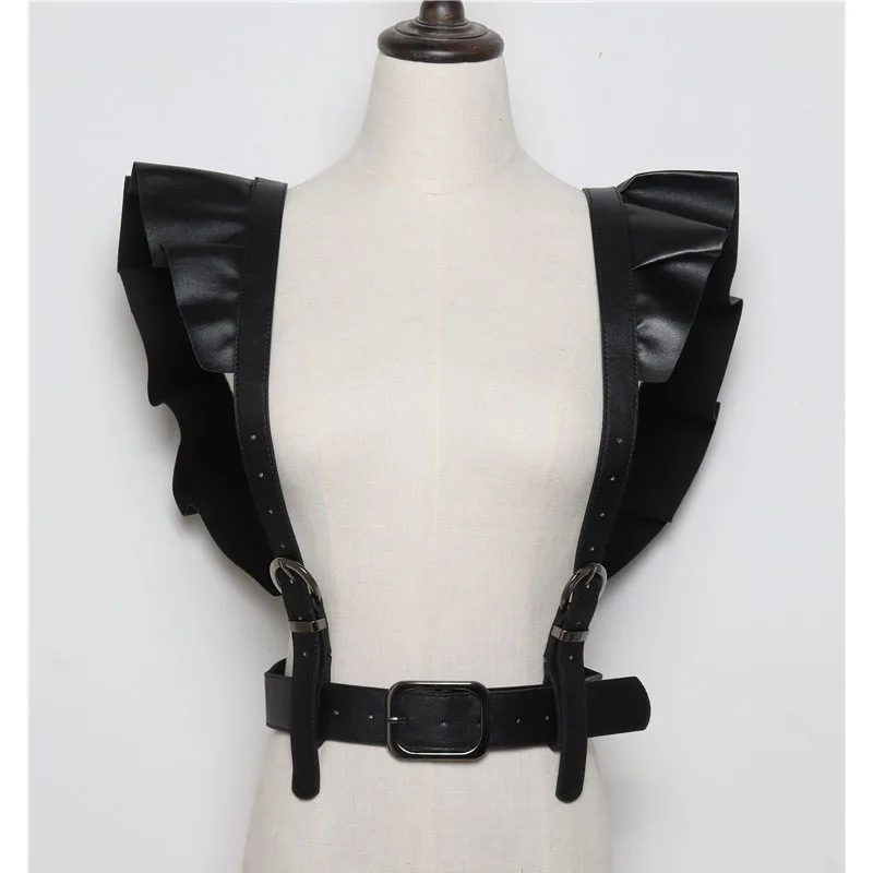 Cinturón de cuero para mujer, arnés de Bondage para el cuerpo, Peplum de latón, cinturón de hombro con volantes, tirantes, corsés de moda,