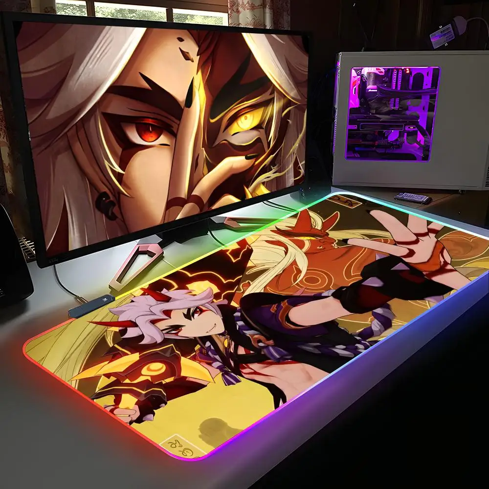 

Игровой коврик для мыши Game GI Arataki Itto RGB, резиновый, для компьютера и ноутбука, официальный, цветной, для киберспорта, эстетичный, модный, роскошный коврик