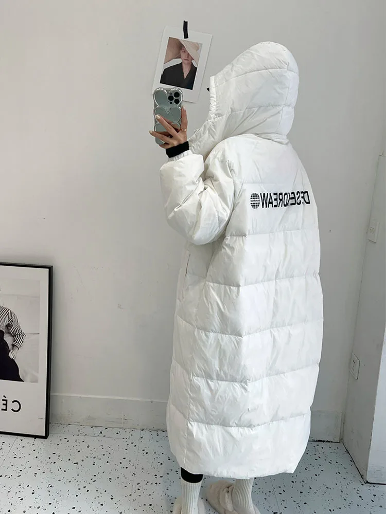 2023 inverno donna 90% piumino d'anatra bianco piumino spesso X-lungo di grandi dimensioni cappotto caldo allentato parka con cappuccio femminile