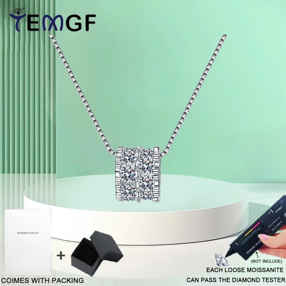

TEMGF Full 3mm Moissanite Pendant Necklace S925 Sterling Silver Box Chain for Women Daily Party Fashion Sparkling Fine Jewelry
