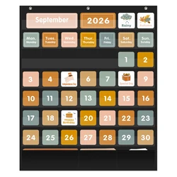 Large Boho Calendar Pocket Chart for Classroom with Cards Monthly Calendar and Weather Black Pocket Chart For Home School