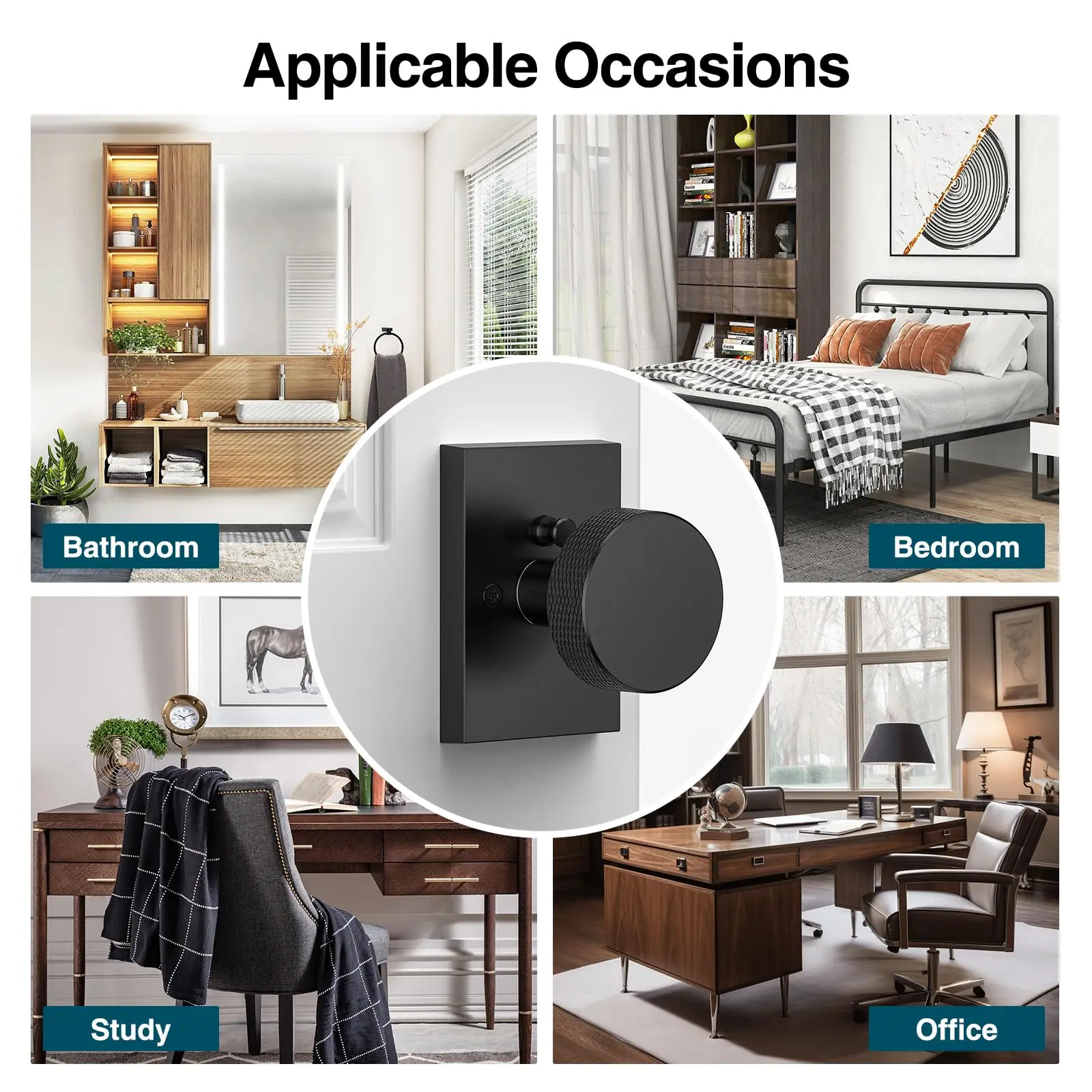 

Interior Door Knobs, Black Interior, Bedroom Doorknobs with No Deadbolt, Privacy Doorknob for Bathroom Bedroom-Sturdy, Anti-Slip