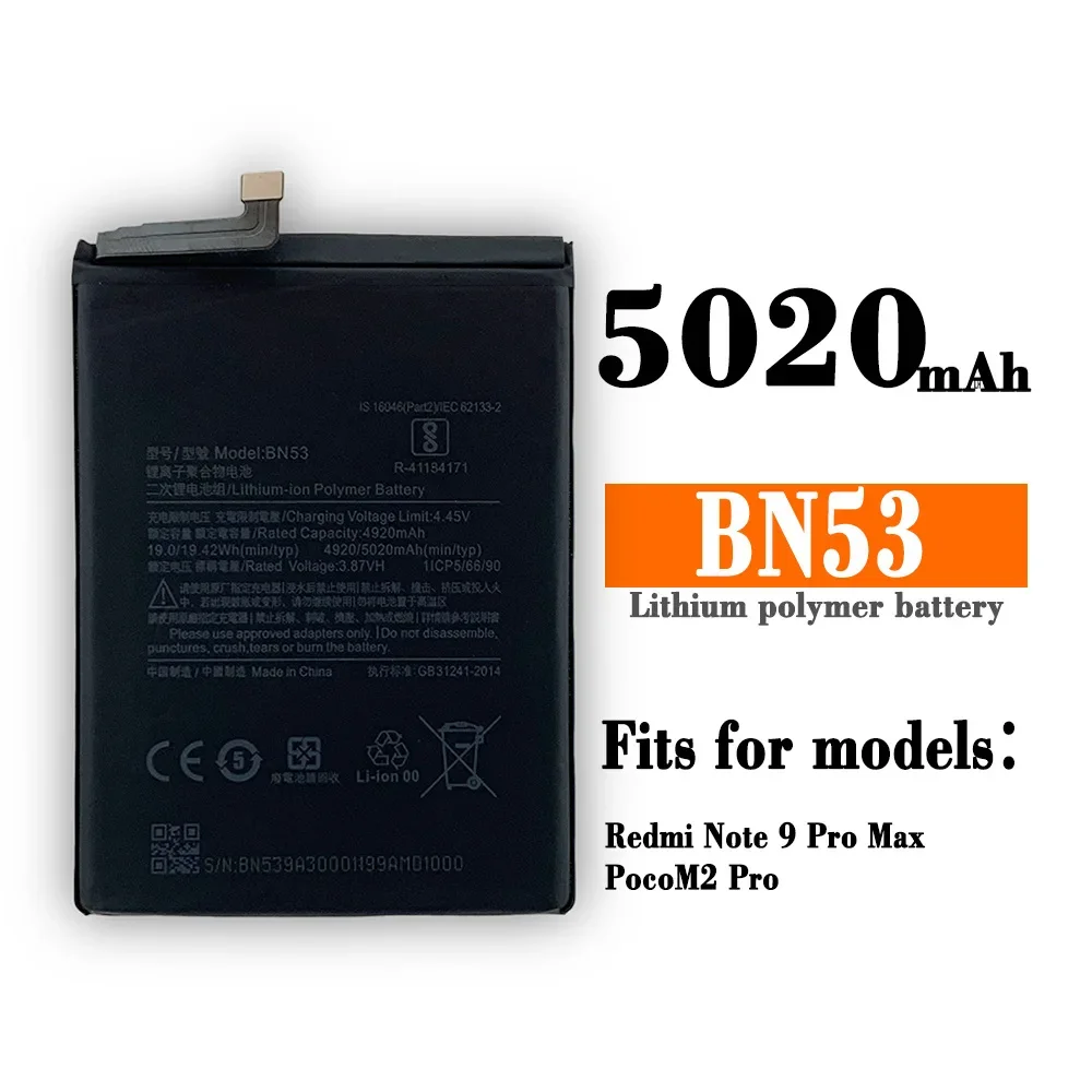 

New 5020mAh BN53 Replacement Battery For Xiaomi Redmi Note 9 Pro M2 Pro Mobile Phone Batteries Lithium Battery