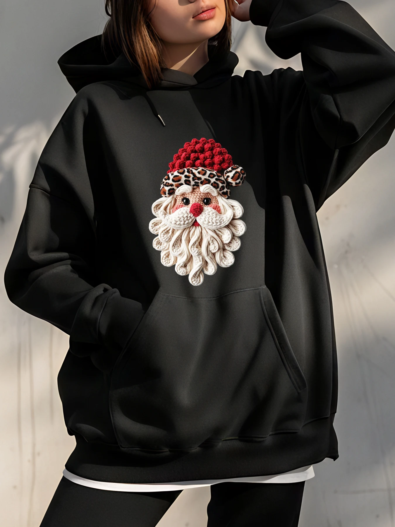 Felpa con cappuccio con stampa di Babbo Natale natalizia Felpa oversize casual da donna Vacanza invernale Moda Streetwear Outfit per donna