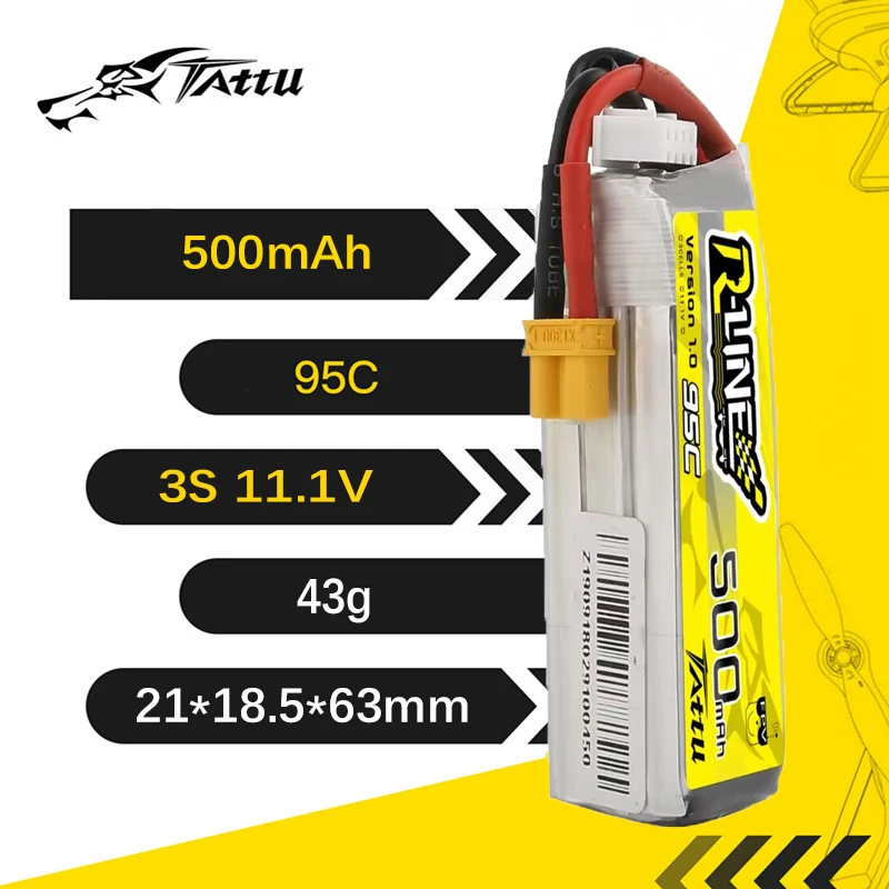 HOT TATTU R-LINE 1.0 95C 500mAh 11.1V Lipo Battery With XT30 For RC Helicopter Quadcopter FPV Racing Drone Parts 11.1V Battery