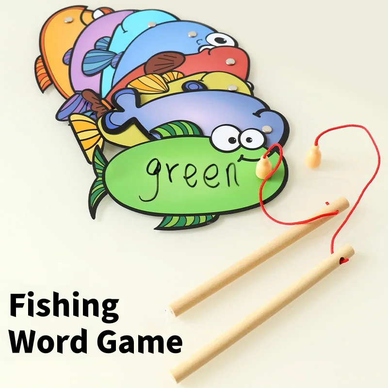 Magnetic Fishing Rod Toy Rewrittable Card Erasable Fish Shape Card Toys Educational Learning Game Children Teaching Aids Gifts