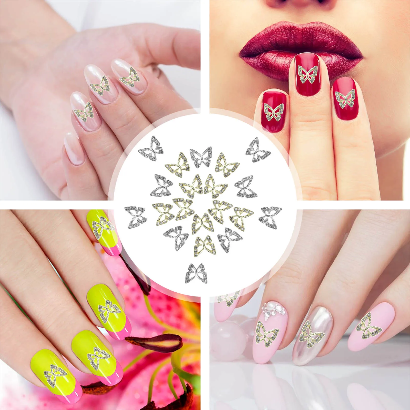 

20 Pcs Nail Diamond Jewelry Rhinestones DIY Charms Decorations Christmas Manicure Butterfly Gems Fake Nails Accessories
