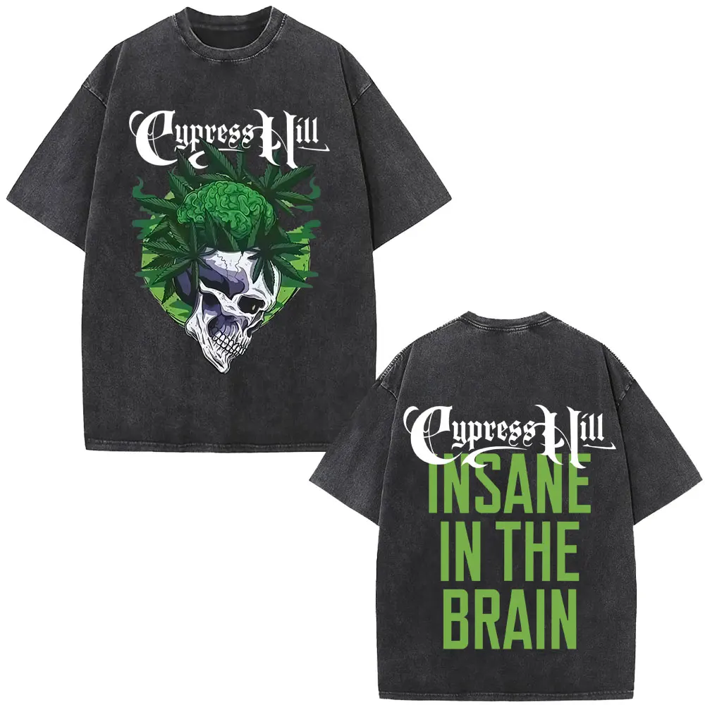 

Washed Vintage Rapper Cypress Hill Black Sunday Insane in The Brain Graphic T Shirt Men Women Skeleton Hip Hop Oversized T-shirt