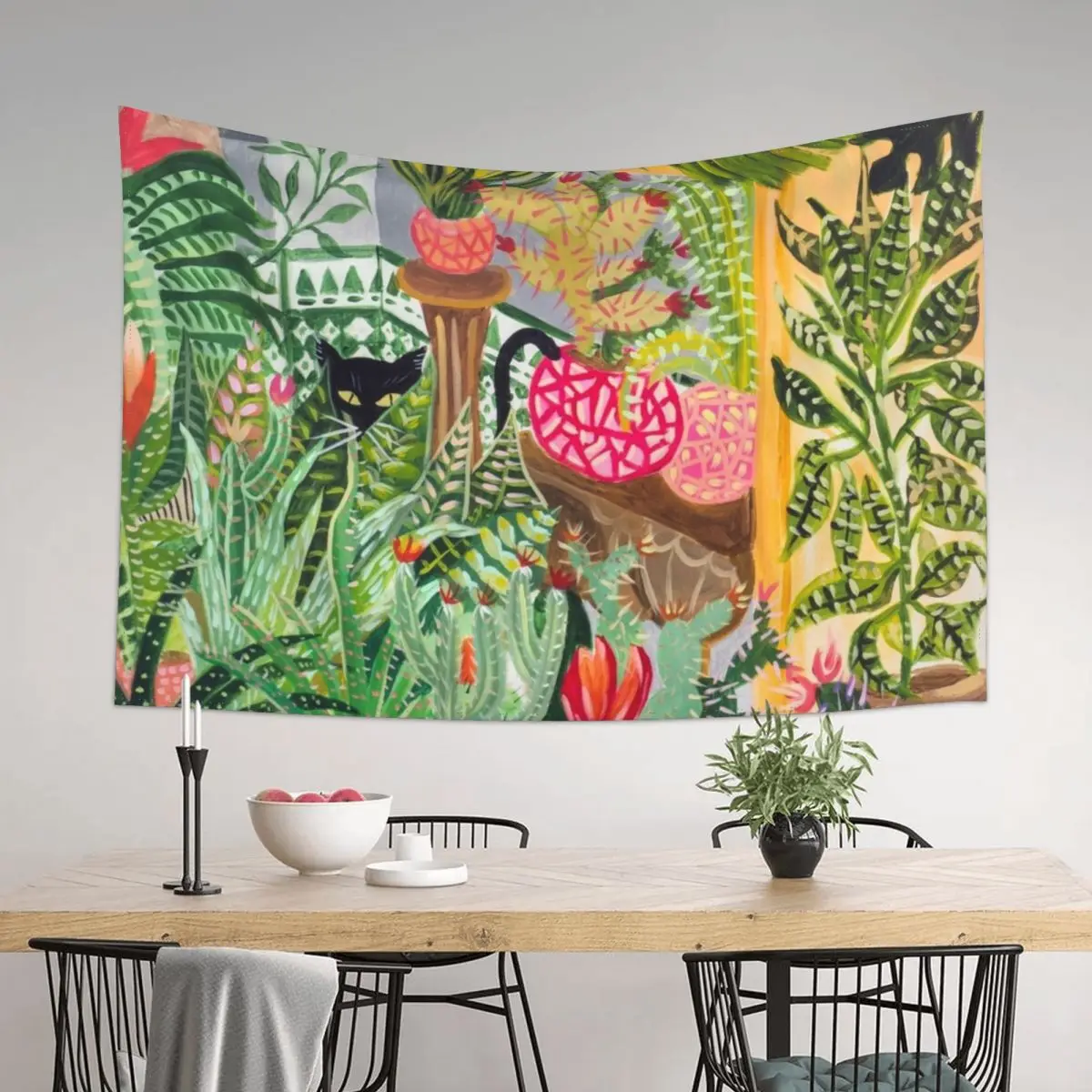 

Black cat in the garden Tapestry Nordic Home Decor Bedroom Decoration Room Decor Aesthetic Decorative Paintings Tapestry