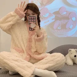 Wintertime New Style Coral Fleece Intensification Pajamas Female Can Be Worn Outside Flannel Homewear Winter Suit pajamas