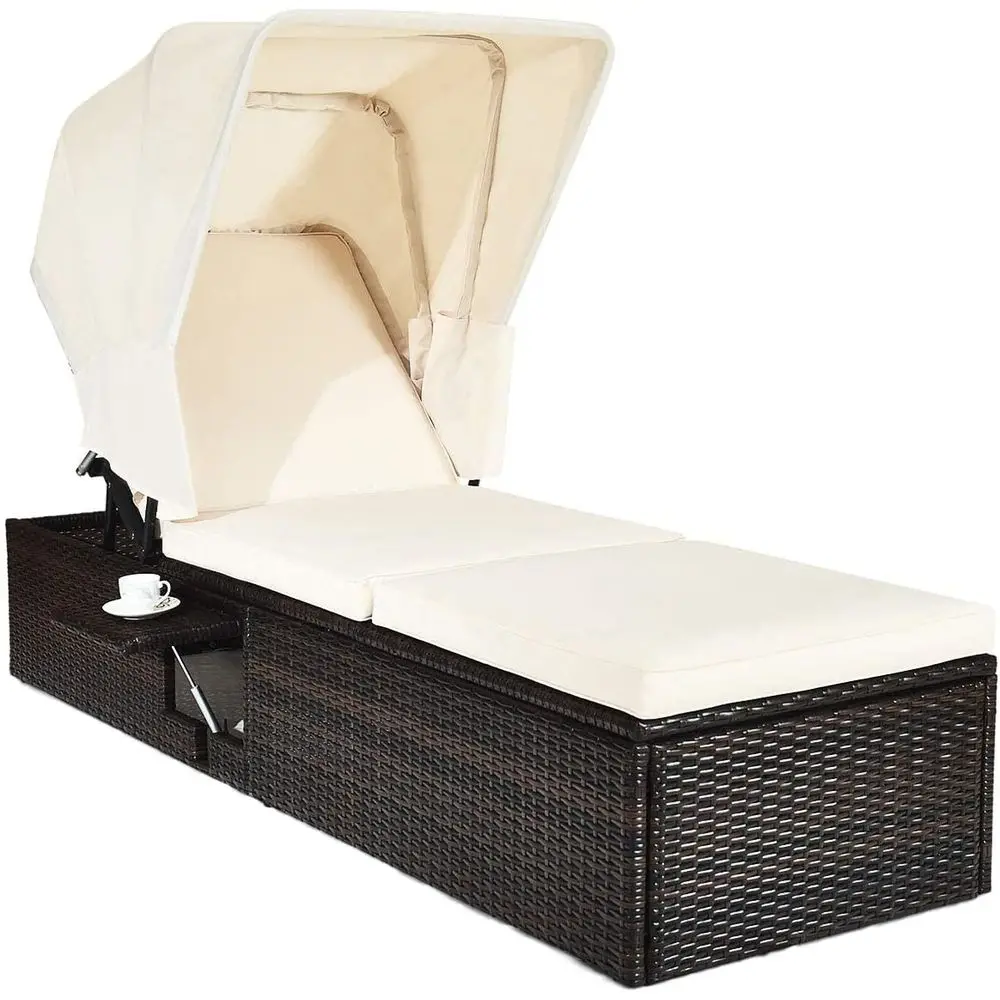 

Outdoor Adjustable Backrest Reclining Chaise Lounge with Retractable Feature, Rattan Wicker Daybed Set with Coffee Table for Pat