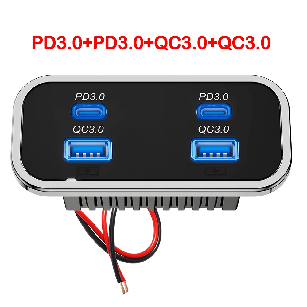 12-24V 2/4/6-poorts QC3.0 PD autolader stopcontact snelladen dubbele USB-C dubbele QC3.0 snellaad stopcontact paneel voor camper vrachtwagen