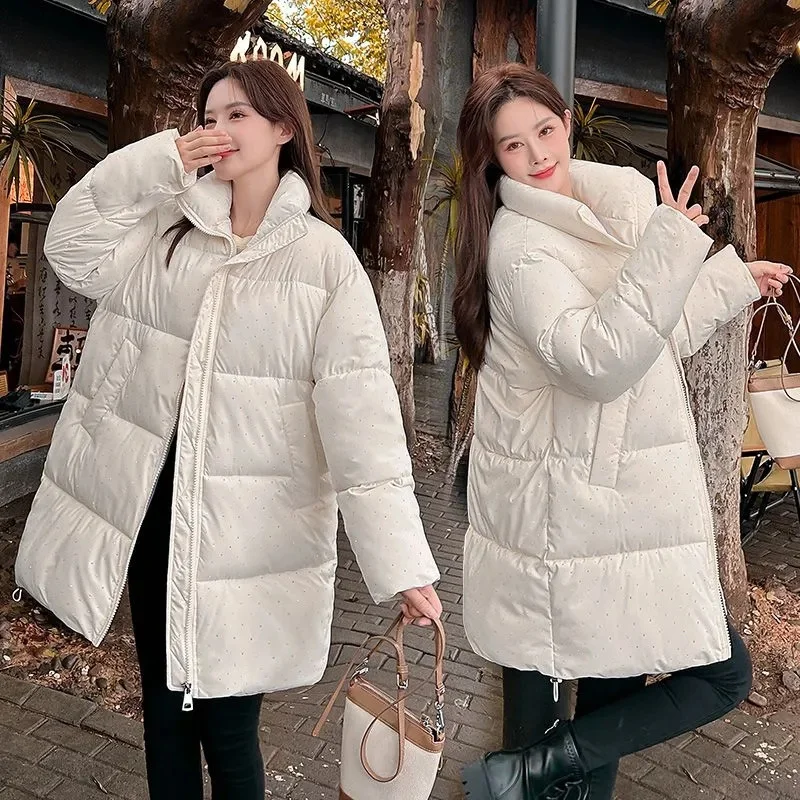 Winter Parkas Thick Warm Long Down Cotton Jacket Women New Fashion Stand collar Zipper Bread padded Clothes Ladies overcoat T554