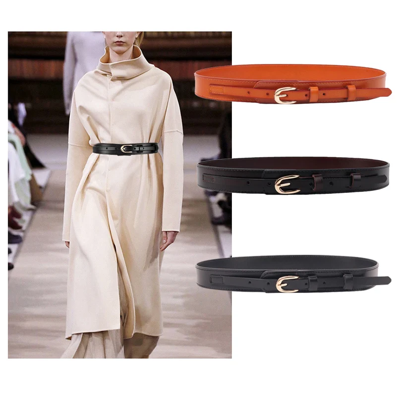 

Western Oval Alloy Buckle Wide 3cm 7 Colours Leather Women Cummerbund Fashion Pin Buckle Women Belt With Dress Down Coat