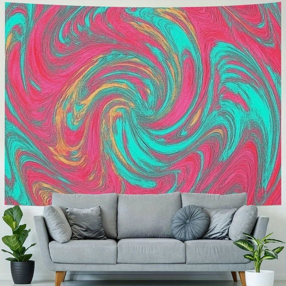 Tapiz de pared con textura Grunge de acuarela de mármol abstracto moderno, color rosa vibrante, turquesa, amarillo y blanco, 1 ud.