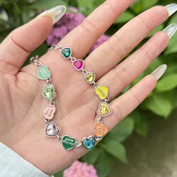 Nowy modny kolorowe Rhinestone miłość serca listu bransoletka dla kobiet słodkie Y2k estetyczne akcesoria biżuteria koreańska prezent