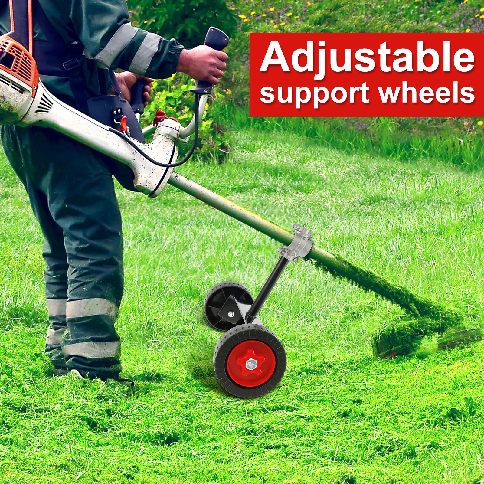 

Lawn Mower Support Wheel Adjustable Weed Trimmer Auxiliary Wheels Garden Lawn Mower Cutter Replacement Power Tool Accessories