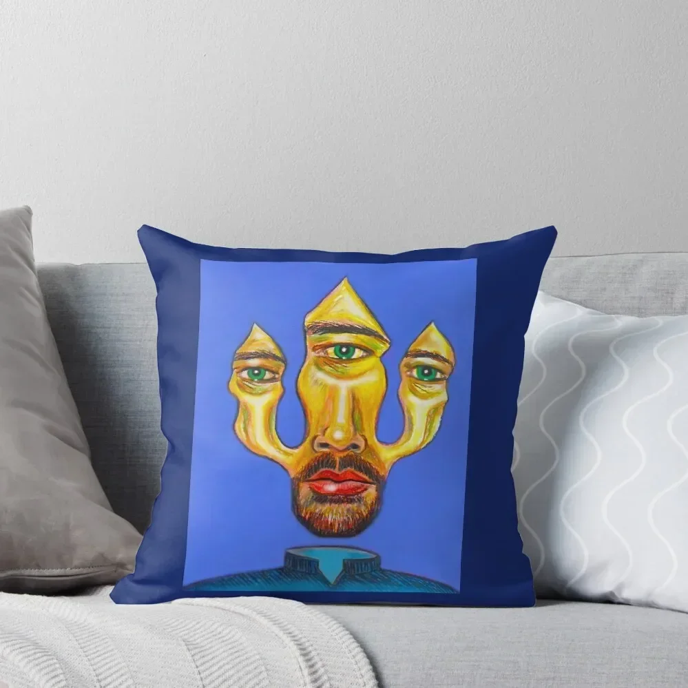 Surreal Abstract Trident Floating Head Self-Portrait Contemporary Design Throw Pillow Decorative Cushion pillow