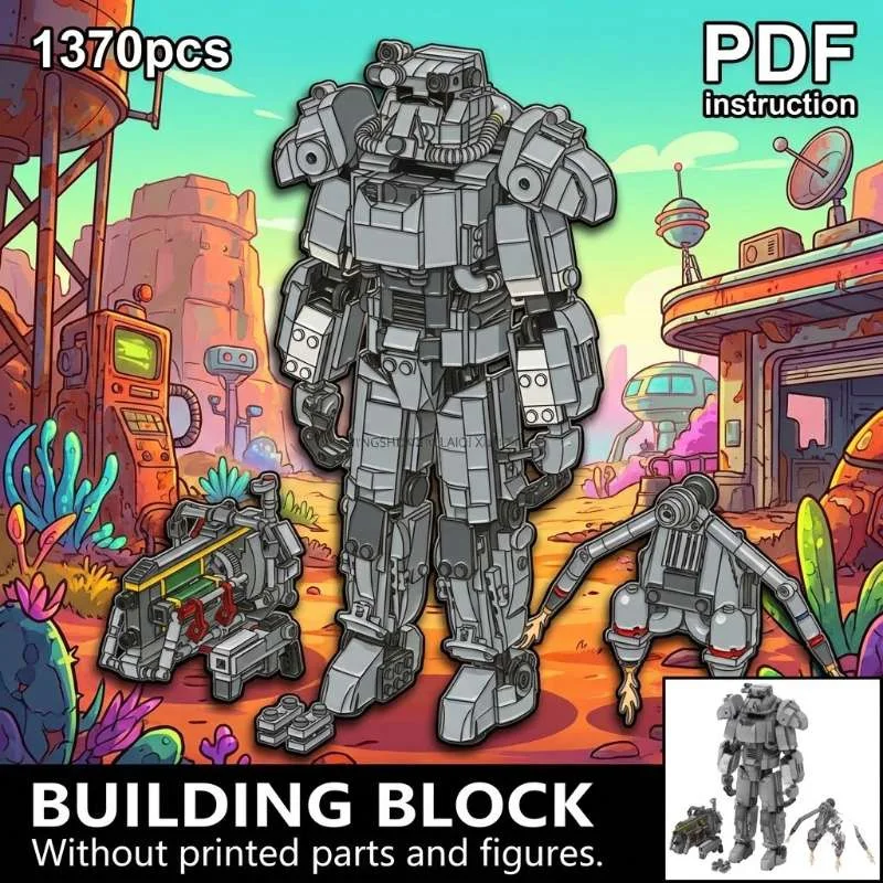 

Модель-конструктор MOC: Постапокалиптический тяжелый экзоскелет-броня с роботом-дроном