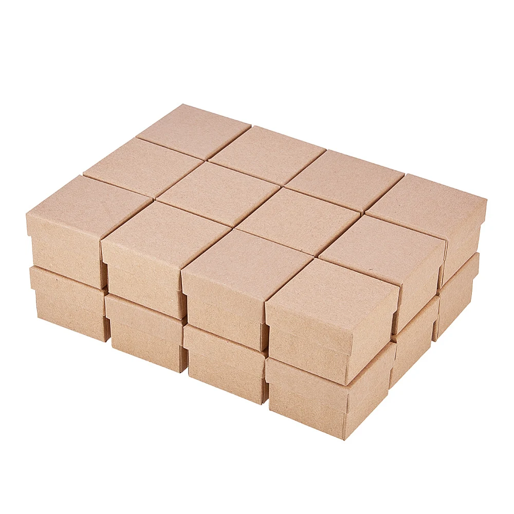 PandaHall 24pcs Square Cardboard Jewelry Boxes for Ring, 5x5x3.2cm & 9x9x3cm Tan Color Gift Packaging with Insert Tray