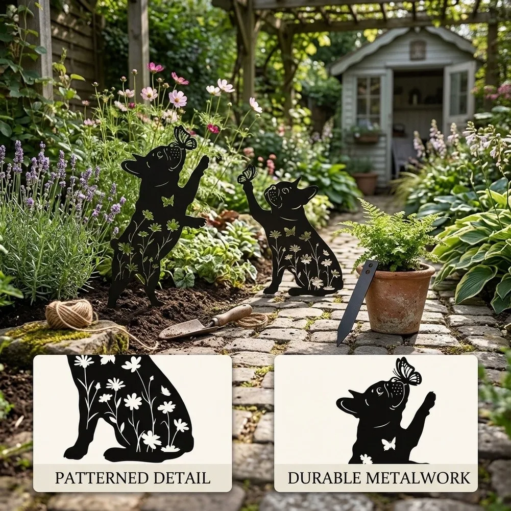 Metal Alloy Butterfly Flower For Dog Garden Stakes for Outdoor Lawn Patio Balcony Fence Black 2 pcs 0.05D x 8.27W x 12.6H inch