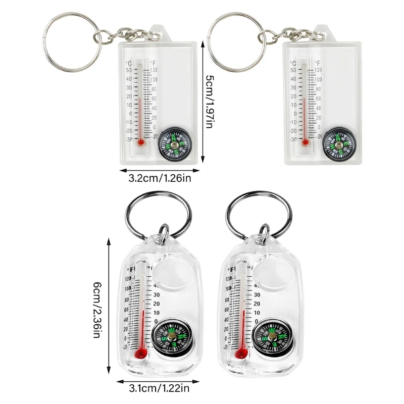 2Pcs/Set Small Thermometers Compasses Pendents Keychain for Outdoor Sport Hiking Camping Survival Gadgets