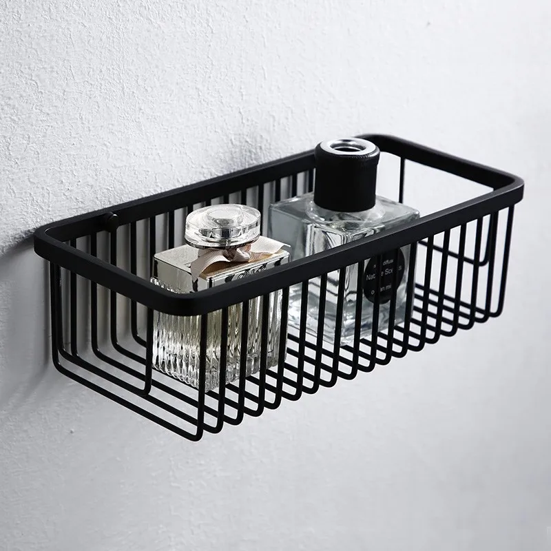 

Stainless steel black bathroom cosmetics rack corner rack rectangular mesh blue bathroom hardware pendant