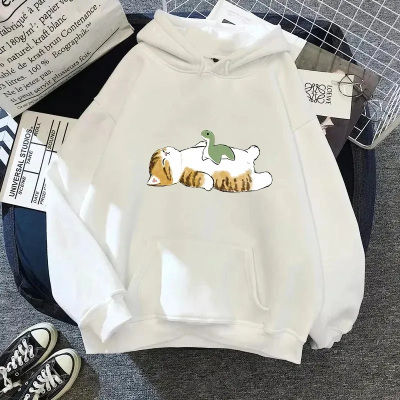 

wiwiwi 123New Spring and Autumn Kawaii 's Cat Pattern Printed White Hoodie Casual Street Wear Women's Cute Styl
