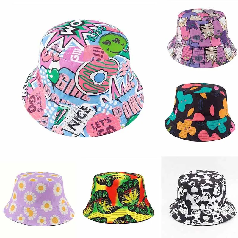 Women\'s Bucket Hats Double-sided Bandana Panama Caps Men Outdoor Sport Sun Protection Fishing Fisherman Hat Bob