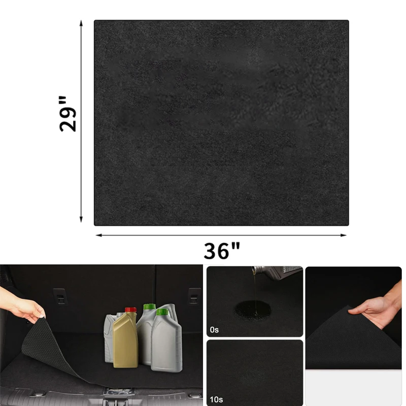 2pcs Trunk Mat Garage Floor Mat 29”x36” Oil Spill Mat Waterproof Backing Absorbent Pad Protects Floor Durable Reusable Black