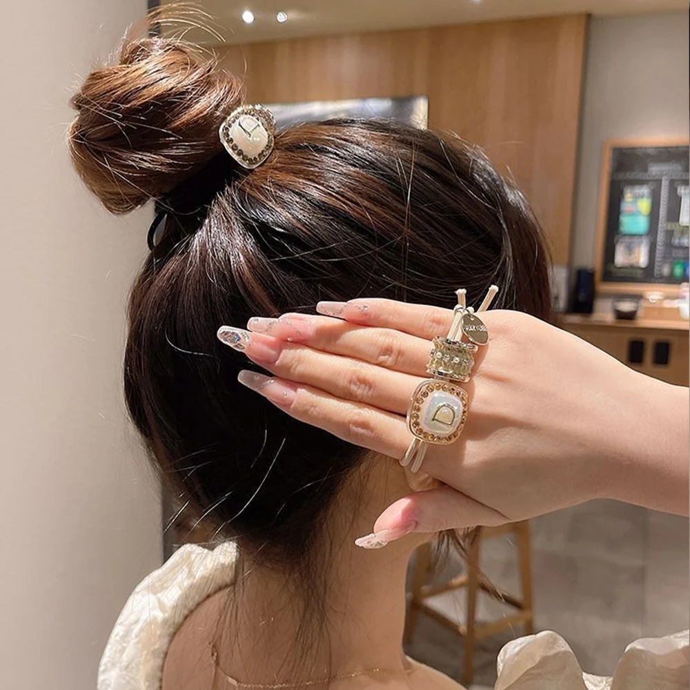 New Rhinestone Letter D Elastic Hair Ties Women Korean Style Rubber Band Girl Semi Tied Ponytail Hair Loop Hair Accessories