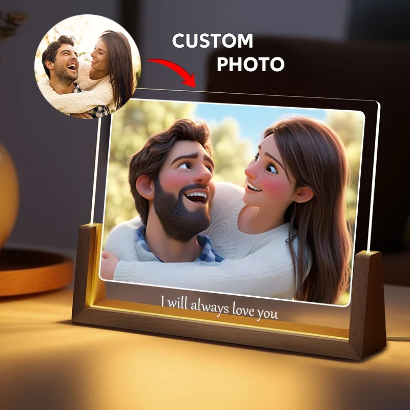 

Personalized Cartoon Portrait Photo Frame Night Light Customized Couples Anniversary Valentine's Day Wedding Birthday Gift