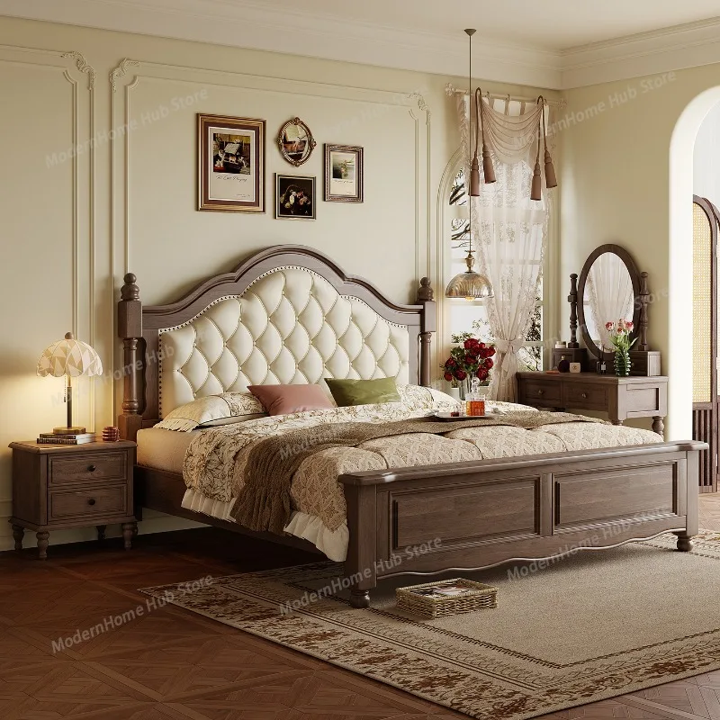 Brown Storage Headboard Bed Bedrooms Designs Wooden Luxury Frames Bases Bed Double King Size Room Camas Matrimoniales Furniture