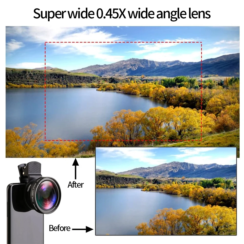 

Универсальный зажим для объектива 2 в 1, 37 мм, объектив для мобильного телефона, профессиональный суперширокоугольный объектив 0,45X 49Uv + макро HD для iPhone Android