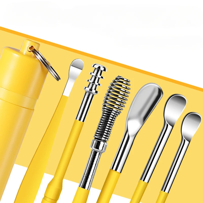 6pcs/set Portable Earpicks Portable Keyring Style Earpicks Travel Pocket Storage Ear Cleaning Tools