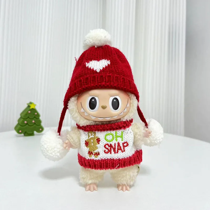 

For Labubu 17cm Christmas Clothes Pendant Cute Sweater Love Double Ball Hat Set Creative Surprise Holiday Gift Accessories
