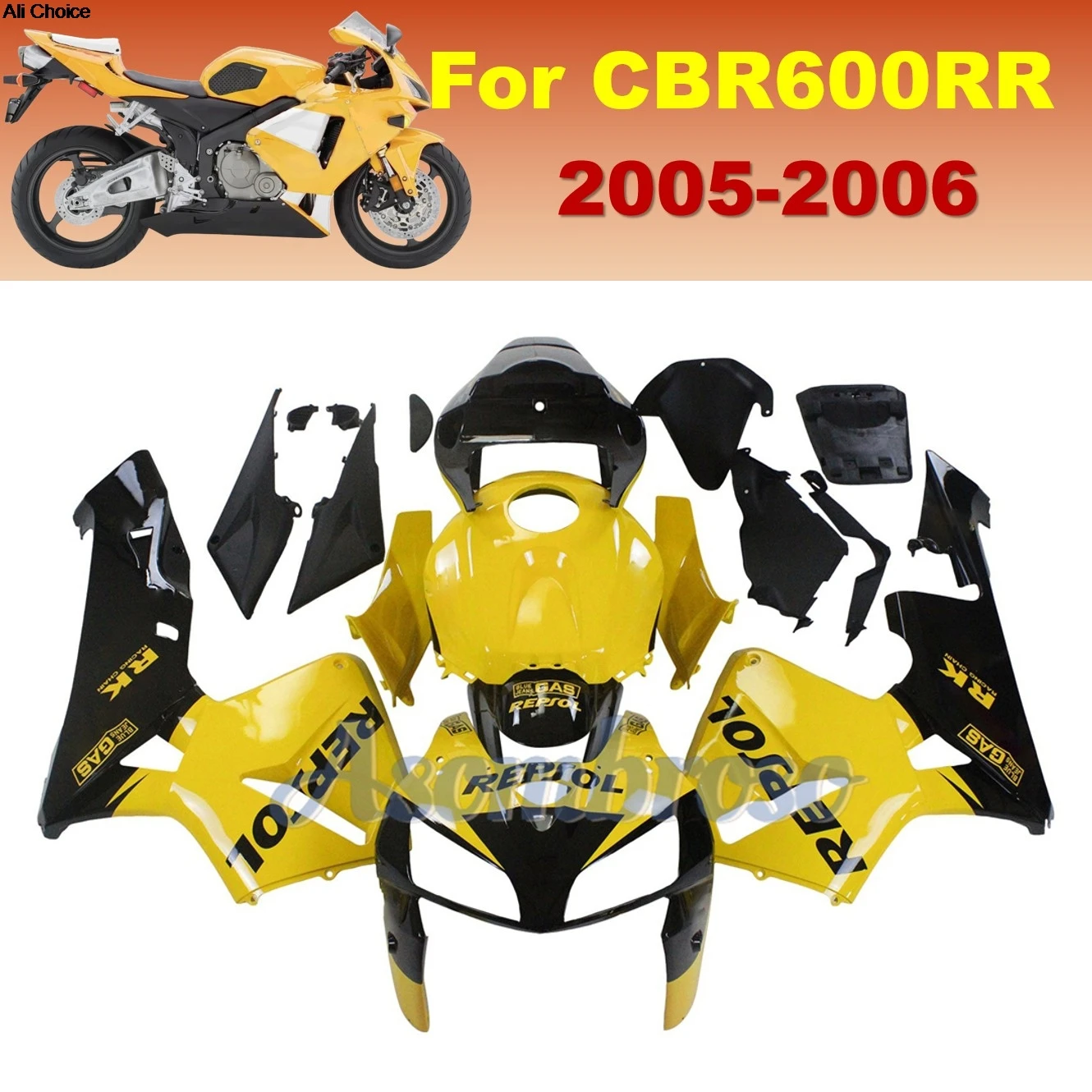 2005 2006 CBR600RR Motorcycle Fairings For HONDA CBR 600RR Repsol Fairing Kits | Yellow Black Plastic Panel Cover
