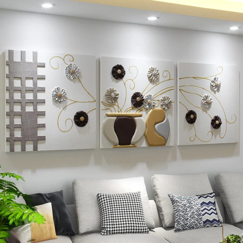 Home decoration painting living room combination three-dimensional leather painting luxury high-end sofa background wall