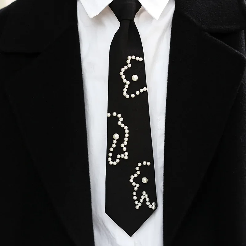 

Fashion Small Necktie JK College Business Shirt Retro Harajuku Hong Kong Style Pearl Ties Men and Women Trendy Accessories