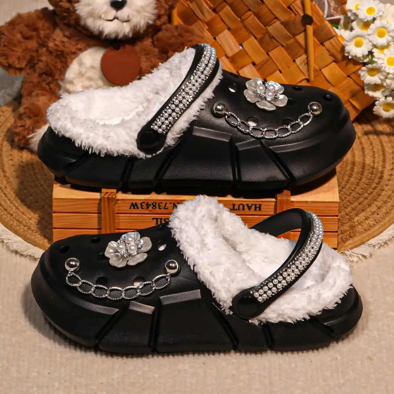 Girls' Fur Lined Clogs Cozy Slip-on Winter Fuzzy Slippers Soft Warm Home Shoes for Toddlers/Little & Big Kids 3057