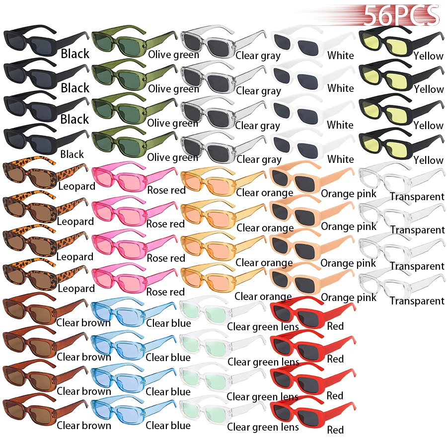 56PCS kleine rechthoekige patroonzonnebril voor dames Vintage merkontwerper vierkante damesbril