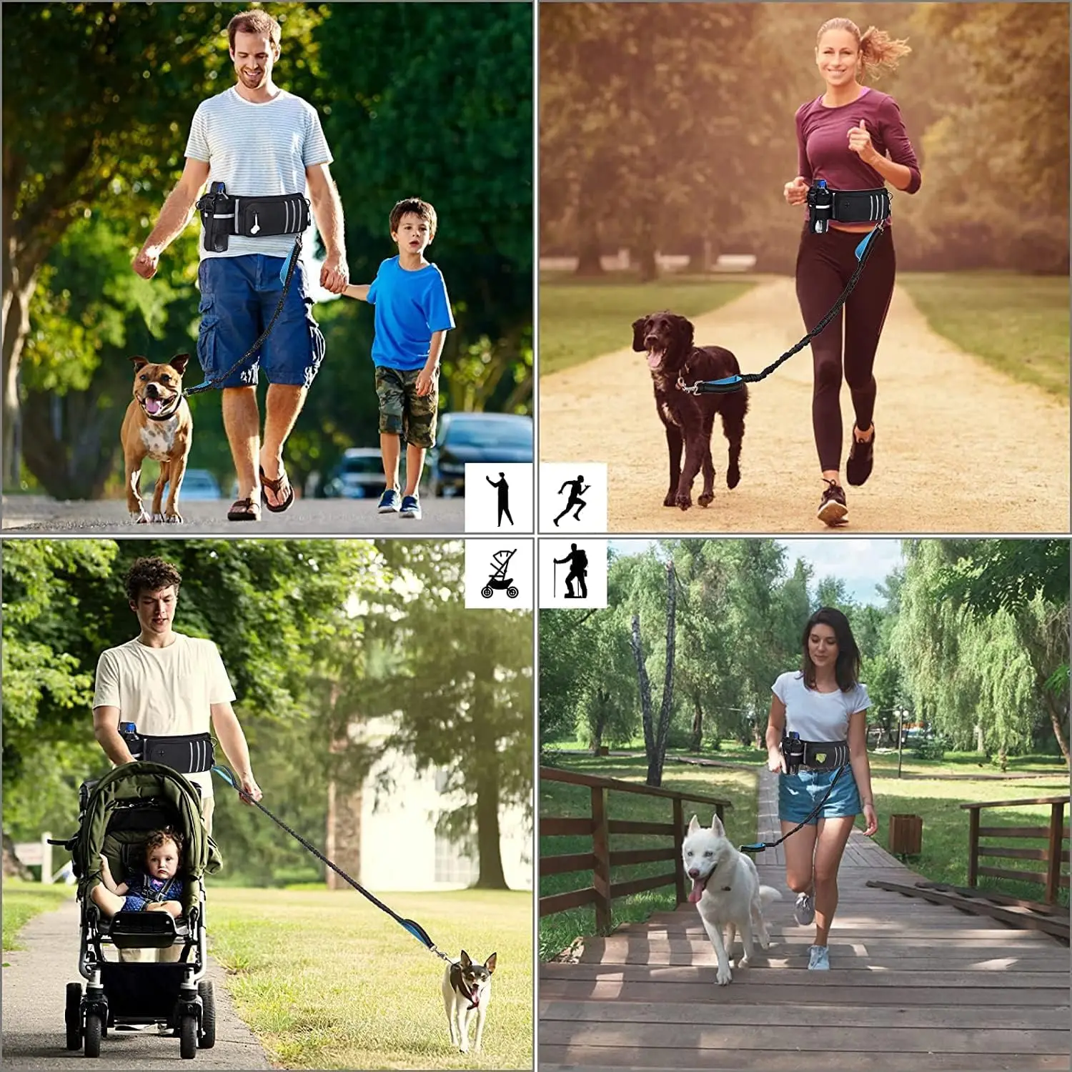 Hands-Free Dog Leash with Zipper Pouch, Dual Padded Handles, and Durable Bungee for Walking, Jogging & Running