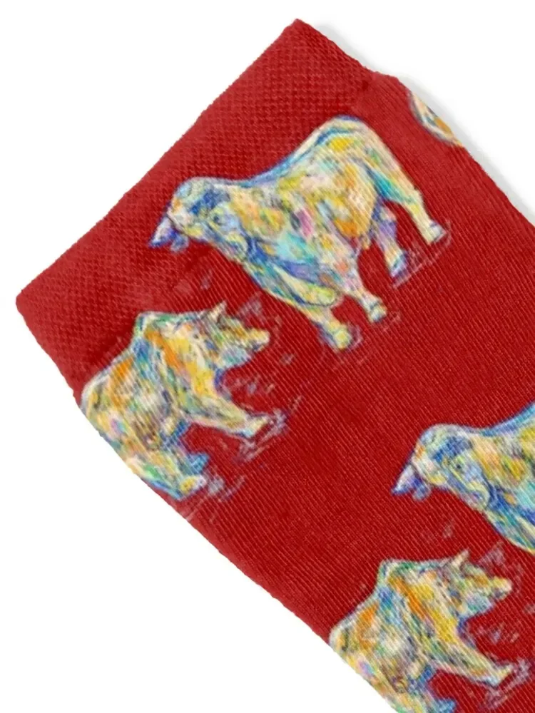 Bull and bear, red Socks Hiking boots christmas gift Socks Ladies Men's