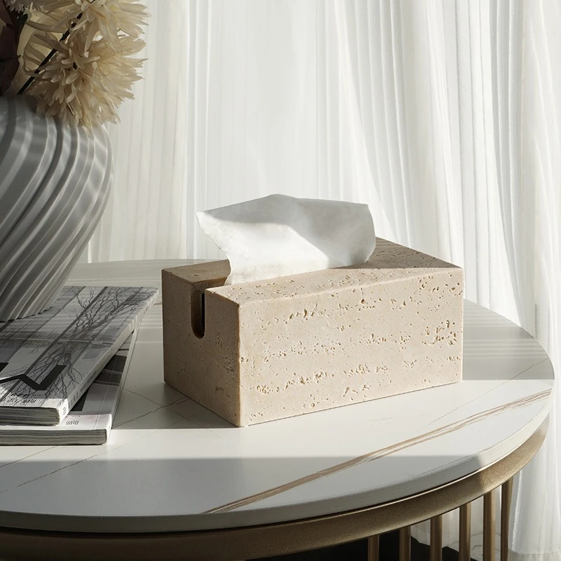 Light Luxury Wabi Sabi Style Artificial Sandstone Cave Stone Paper Box Living Room Napkins Tissue Boxes Home Decor Holiday Gifts