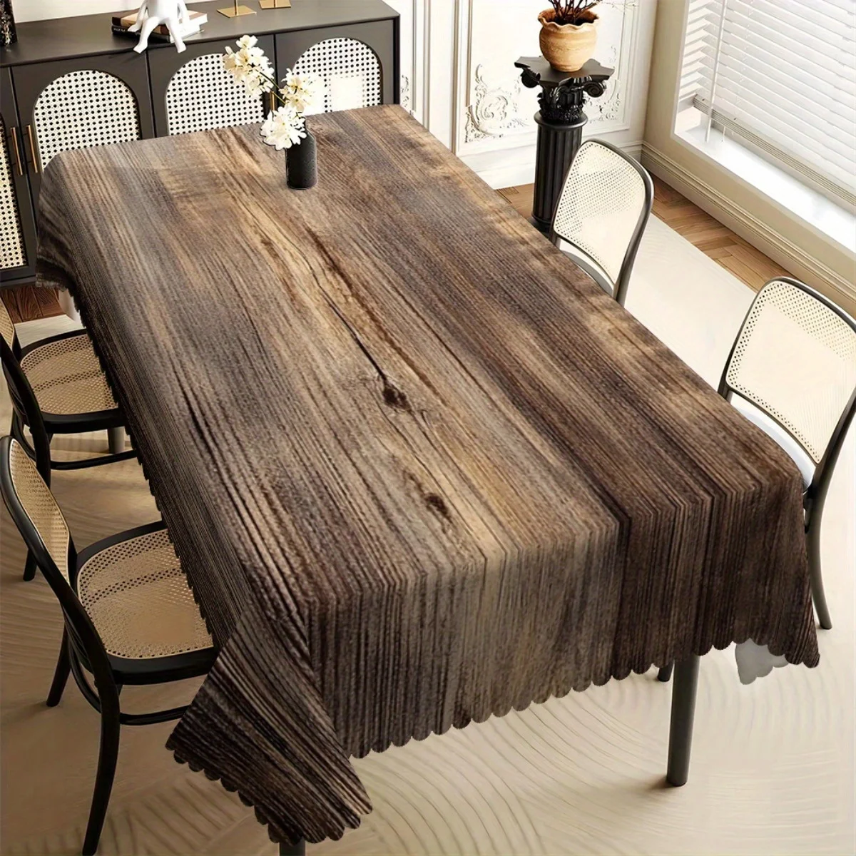 Rustic Tablecloth, Natural Brown Wood Grain Print Cover, Anti-stain Table Cloth, Decor for Dining & Farm Theme Party Table