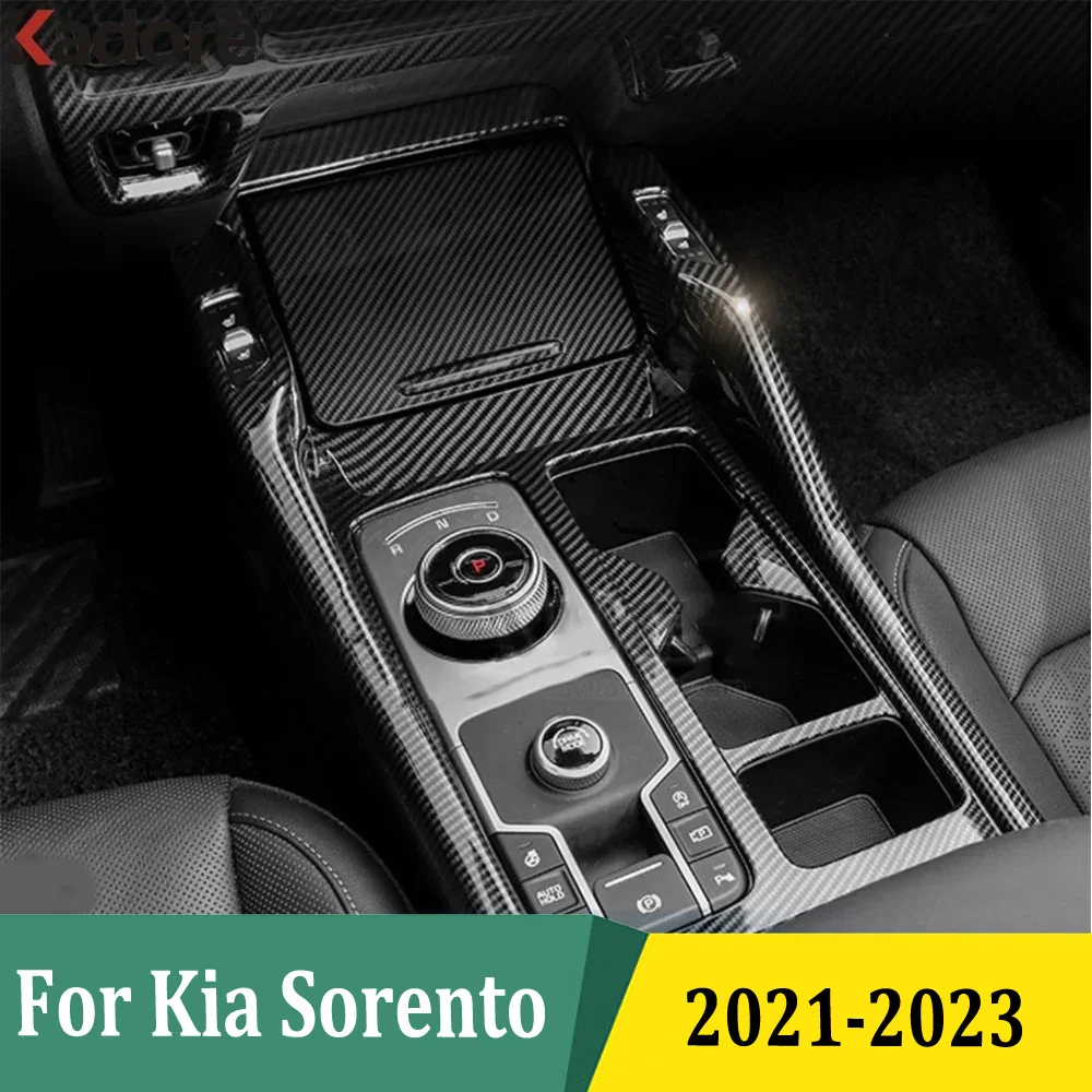 

For Kia Sorento 2021 2022 2023 Carbon Fiber Console Gear Shift Box Panel Trim Frame Covers Car Sticker Interior Accessories