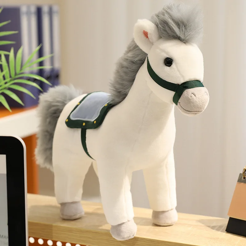 30cmNew Saddle Racing Horse Plush Toys High Quality Lifelike Standing Pony Doll Pretty Desktop Pets Room Decor Cute Kids Gift
