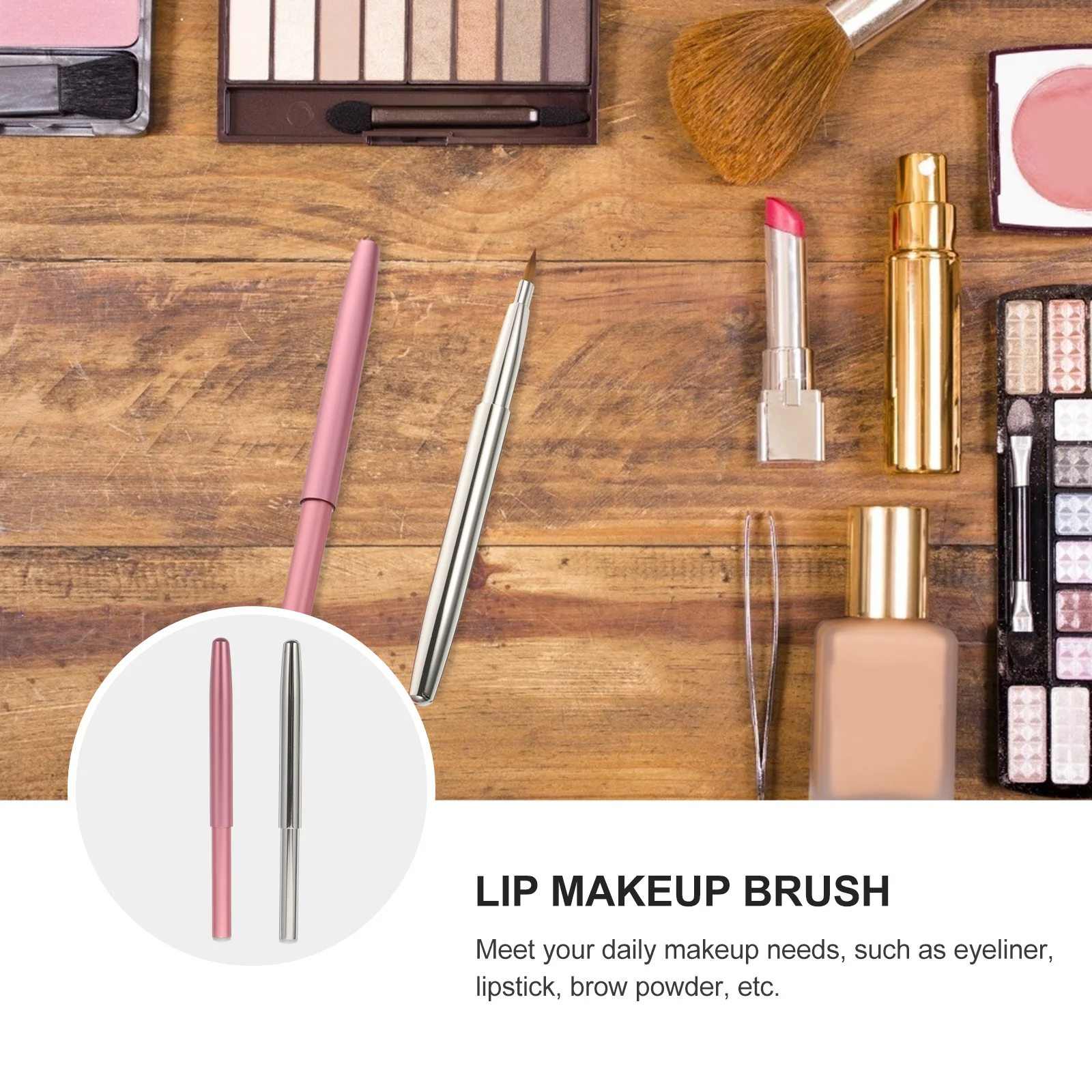 

2Pcs Eyebrow Lip Makeup Brushes Portable Fiber Brush Set Professional Makeup Tool Smooth Handle for Eyeliner Lipstick