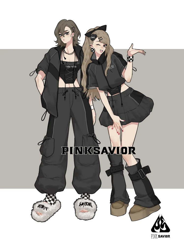 New Spring Summer Functional Strap Design Black Gray Patchwork Tracksuit Teenager Women Cool Jacket Skirt and Wide Leg Pants Set