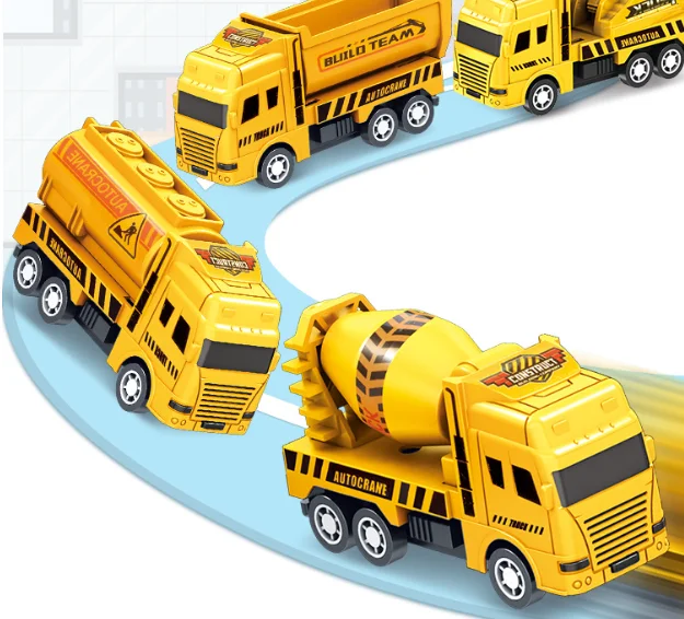 4Pcs Pull Back Friction Powered Engineering Vehicle Kit Inertia Construction Car Dump Truck Crane Toy Birthday Present Decor